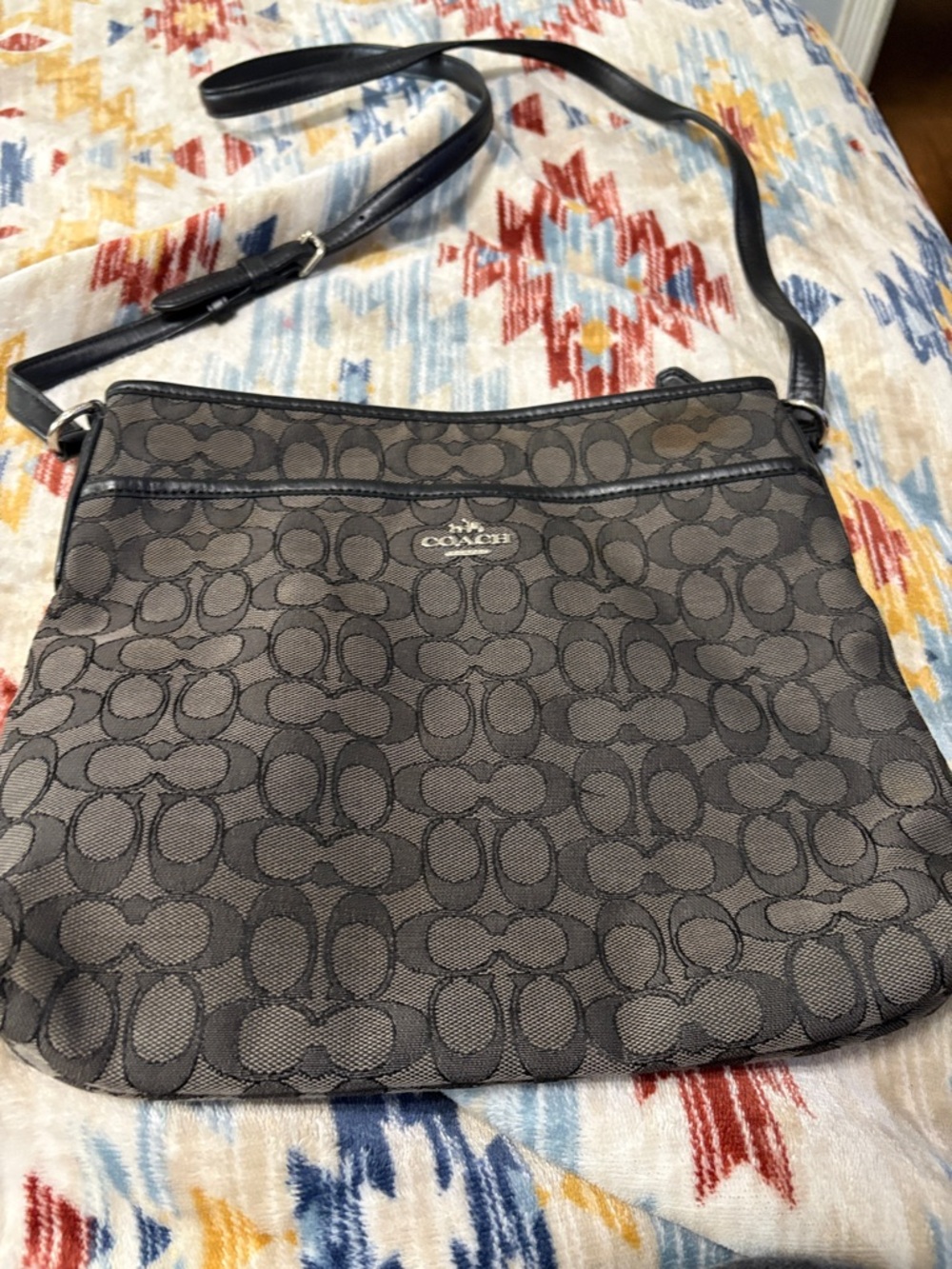 Coach Gray/Brown Signature Crossbody Bag with Adjustable Strap